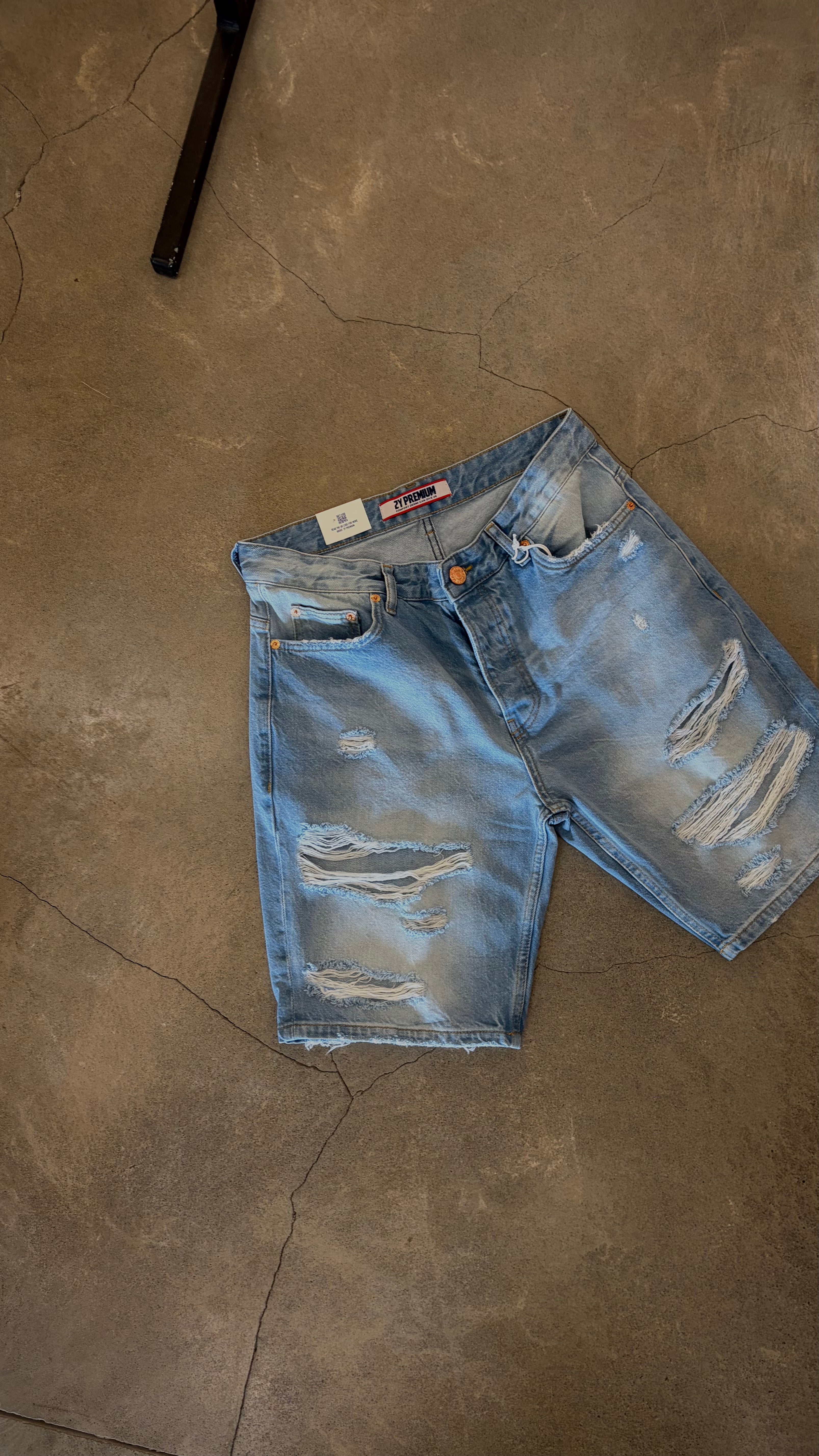 SHORT DENIM DESTROY - BLEU