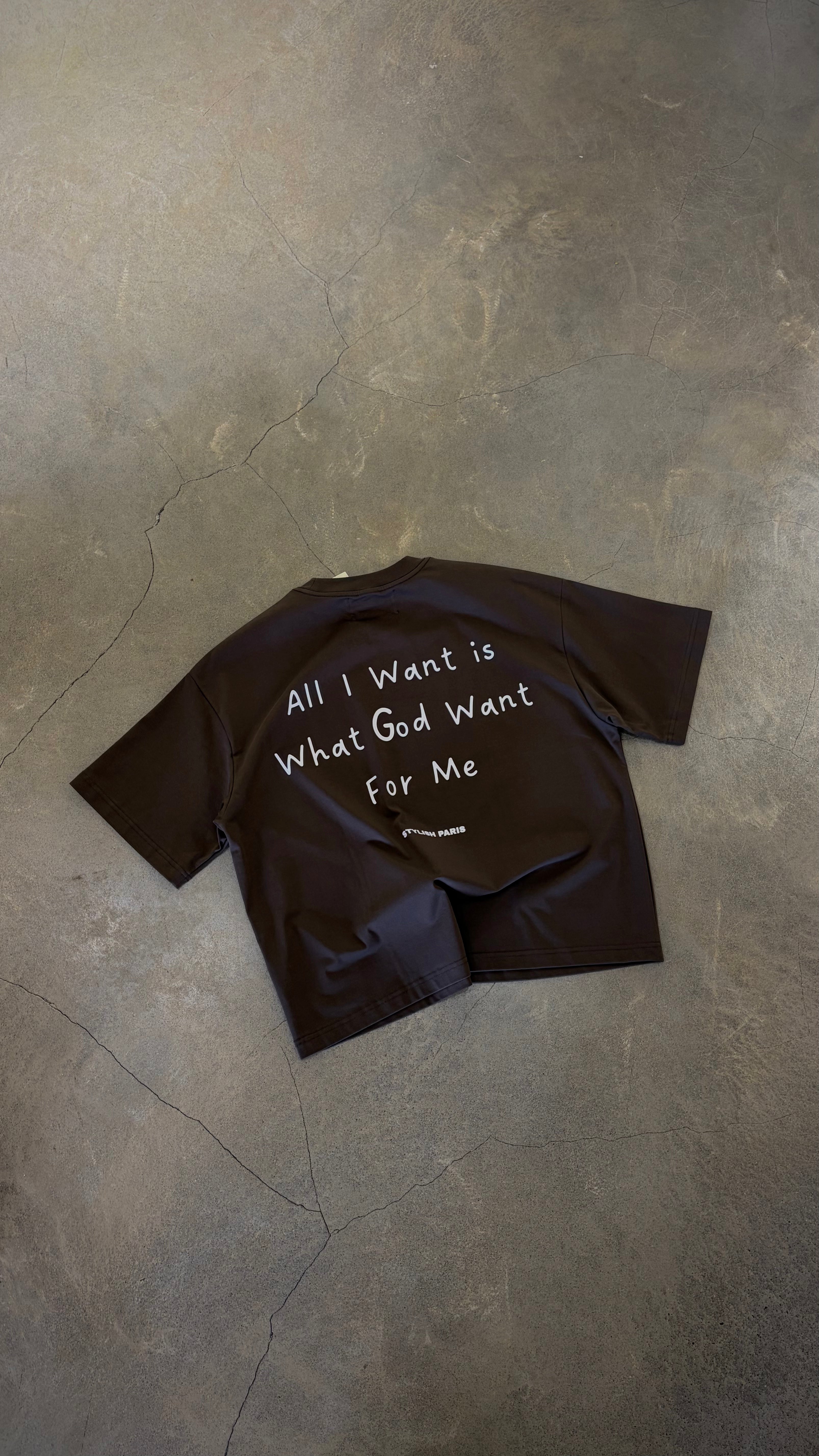 T-SHIRT GOD WANT CROPPED - BROWN